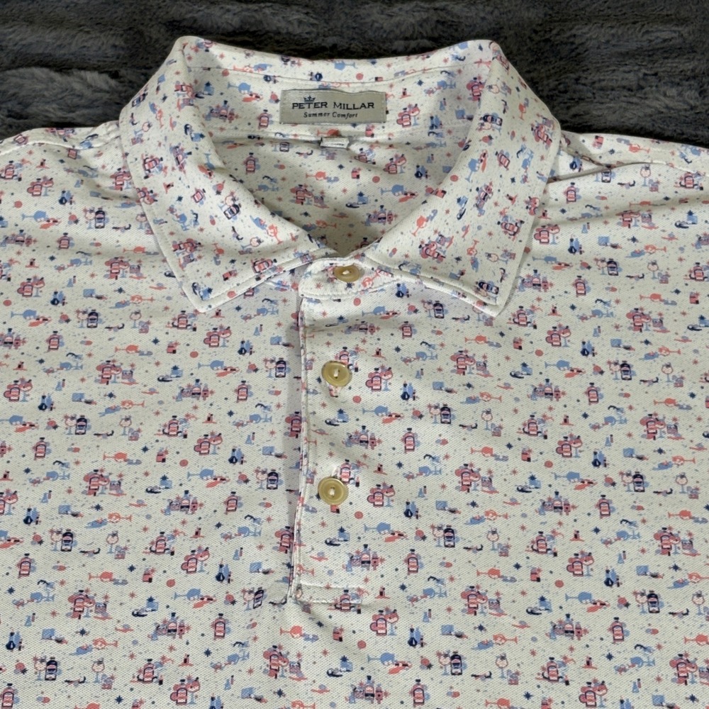 Peter Millar Summer Comfort XL Polo Cocktail Bar Cart Print White Pink Blue
